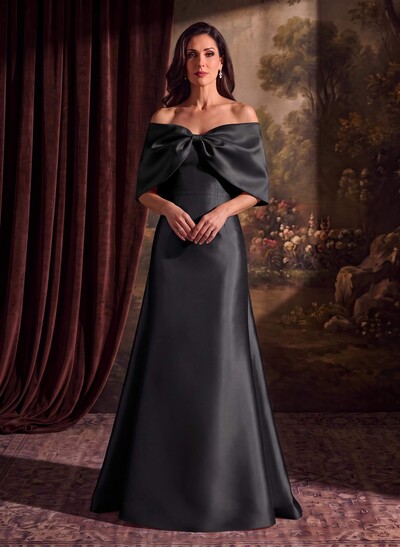 Elegant Trumpet/Mermaid Off-The-Shoulder Floor-Length Satin Mother Of The Bride Dresses With Bow(s)