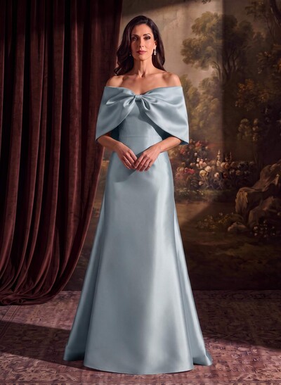 Elegant Trumpet/Mermaid Off-The-Shoulder Floor-Length Satin Mother Of The Bride Dresses With Bow(s)