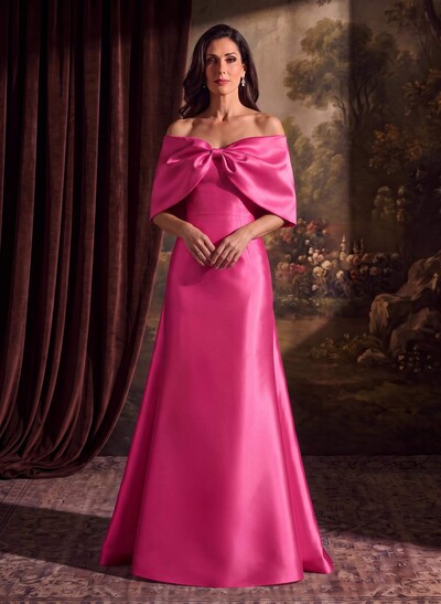 Elegant Trumpet/Mermaid Off-The-Shoulder Floor-Length Satin Mother Of The Bride Dresses With Bow(s)