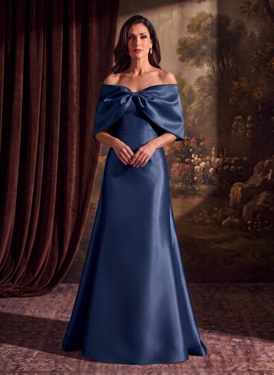 Elegant Trumpet/Mermaid Off-The-Shoulder Floor-Length Satin Mother Of The Bride Dresses With Bow(s)