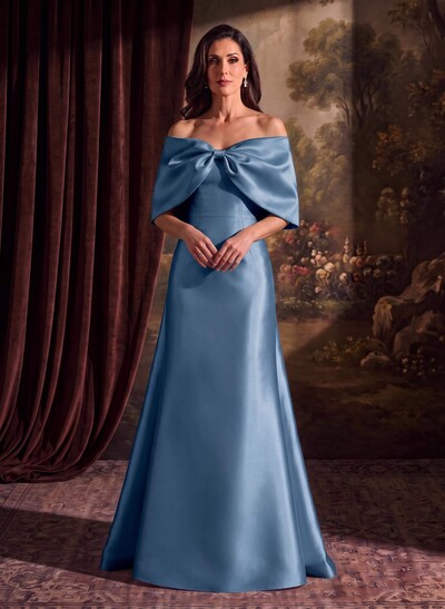 Elegant Trumpet/Mermaid Off-The-Shoulder Floor-Length Satin Mother Of The Bride Dresses With Bow(s)