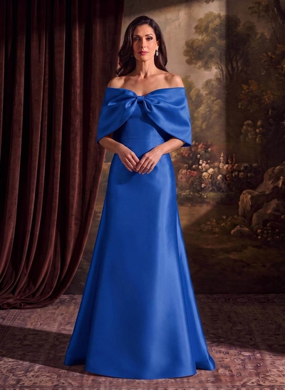 Elegant Trumpet/Mermaid Off-The-Shoulder Floor-Length Satin Mother Of The Bride Dresses With Bow(s)