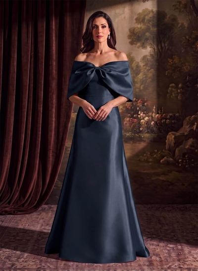 Elegant Trumpet/Mermaid Off-The-Shoulder Floor-Length Satin Mother Of The Bride Dresses With Bow(s)