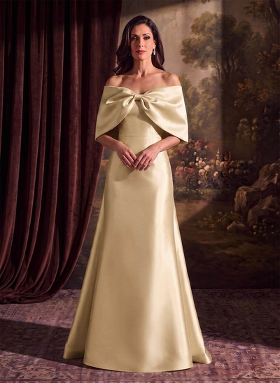 Elegant Trumpet/Mermaid Off-The-Shoulder Floor-Length Satin Mother Of The Bride Dresses With Bow(s)