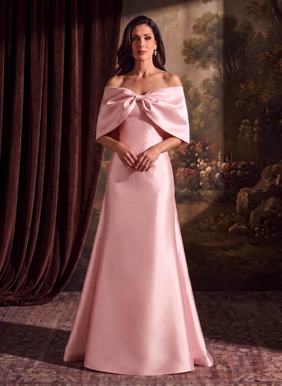 Elegant Trumpet/Mermaid Off-The-Shoulder Floor-Length Satin Mother Of The Bride Dresses With Bow(s)
