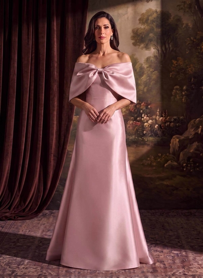 Elegant Trumpet/Mermaid Off-The-Shoulder Floor-Length Satin Mother Of The Bride Dresses With Bow(s)