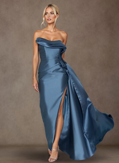 Elegant Trumpet/Mermaid Strapless Floor-Length Satin Mother Of The Bride Dresses With High Split