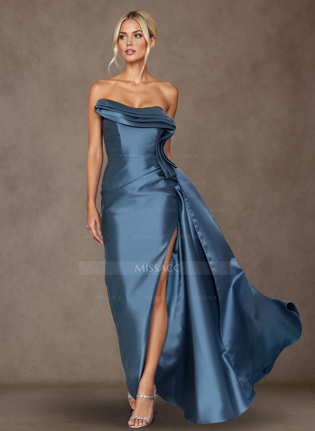 Elegant Trumpet/Mermaid Strapless Floor-Length Satin Mother Of The Bride Dresses With High Split