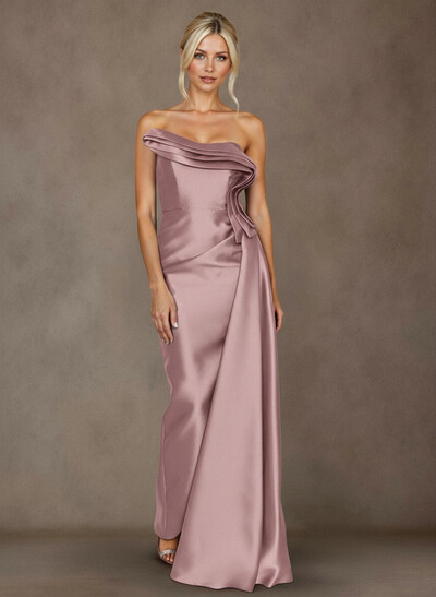 Elegant Trumpet/Mermaid Strapless Floor-Length Satin Mother Of The Bride Dresses With High Split