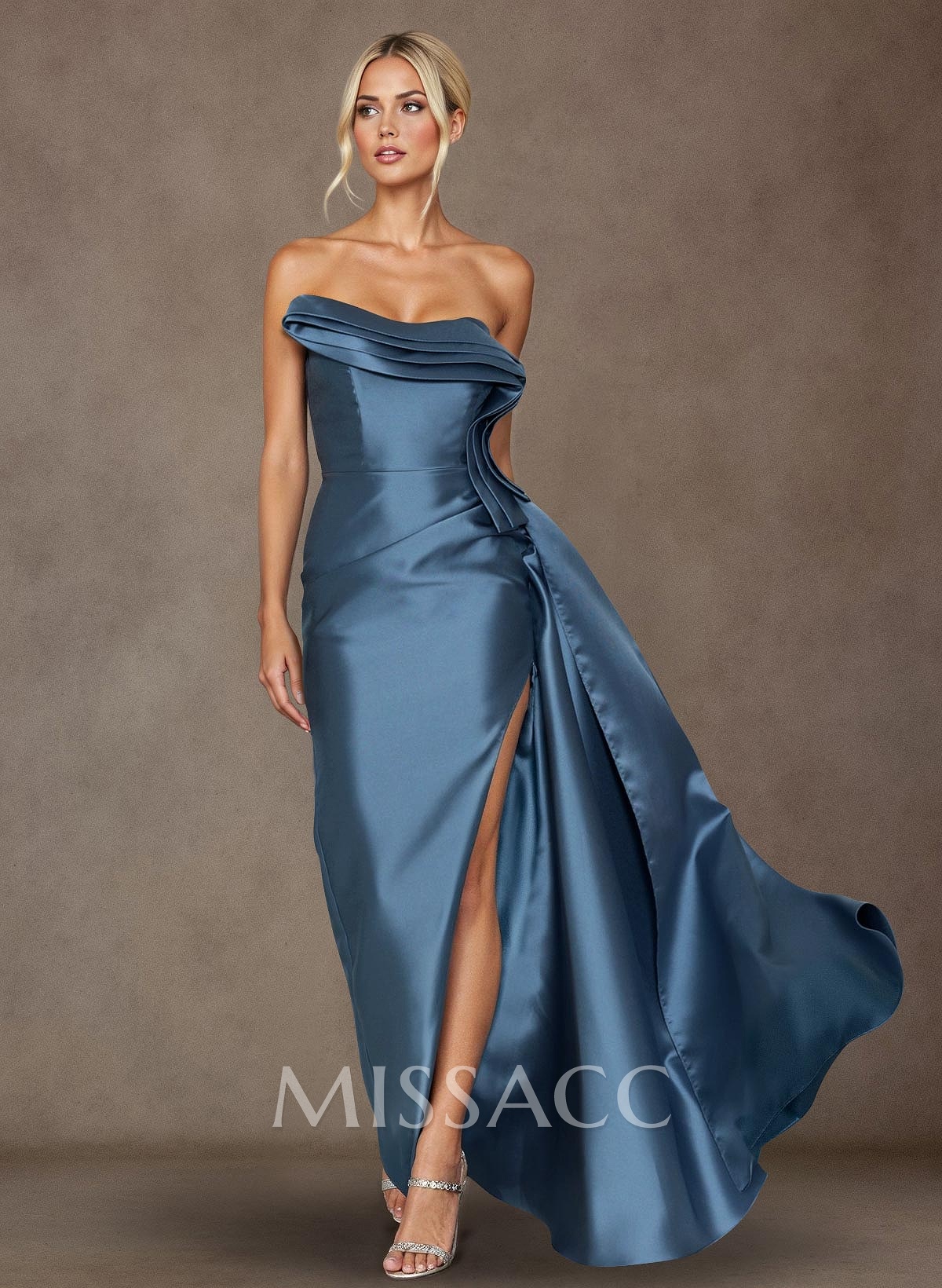 Elegant Trumpet/Mermaid Strapless Floor-Length Satin Mother Of The Bride Dresses With High Split