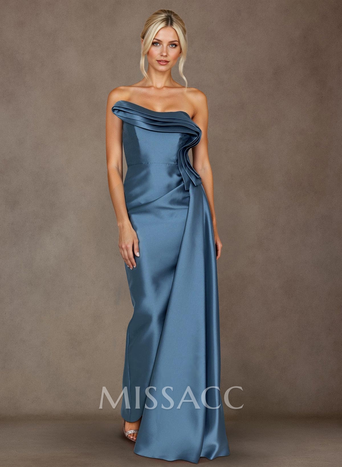 Elegant Trumpet/Mermaid Strapless Floor-Length Satin Mother Of The Bride Dresses With High Split