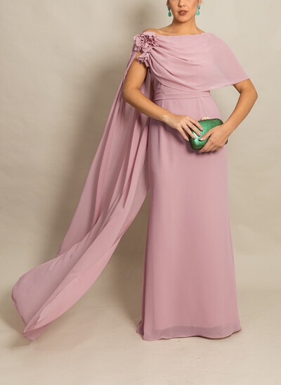 Elegant Flower(s) Scoop Neck Cape Sleeves Floor-Length Chiffon Mother Of The Bride Dresses