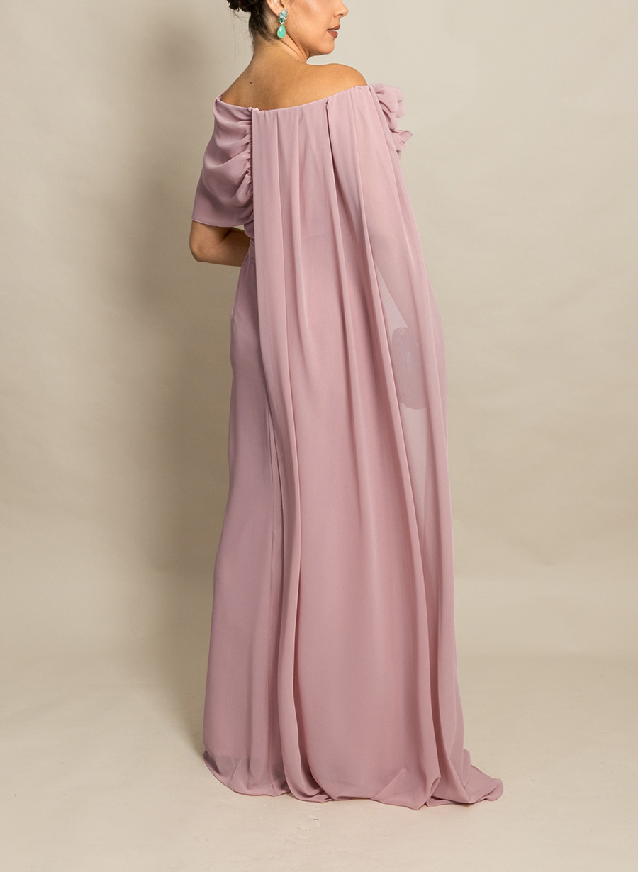 Elegant Flower(s) Scoop Neck Cape Sleeves Floor-Length Chiffon Mother Of The Bride Dresses