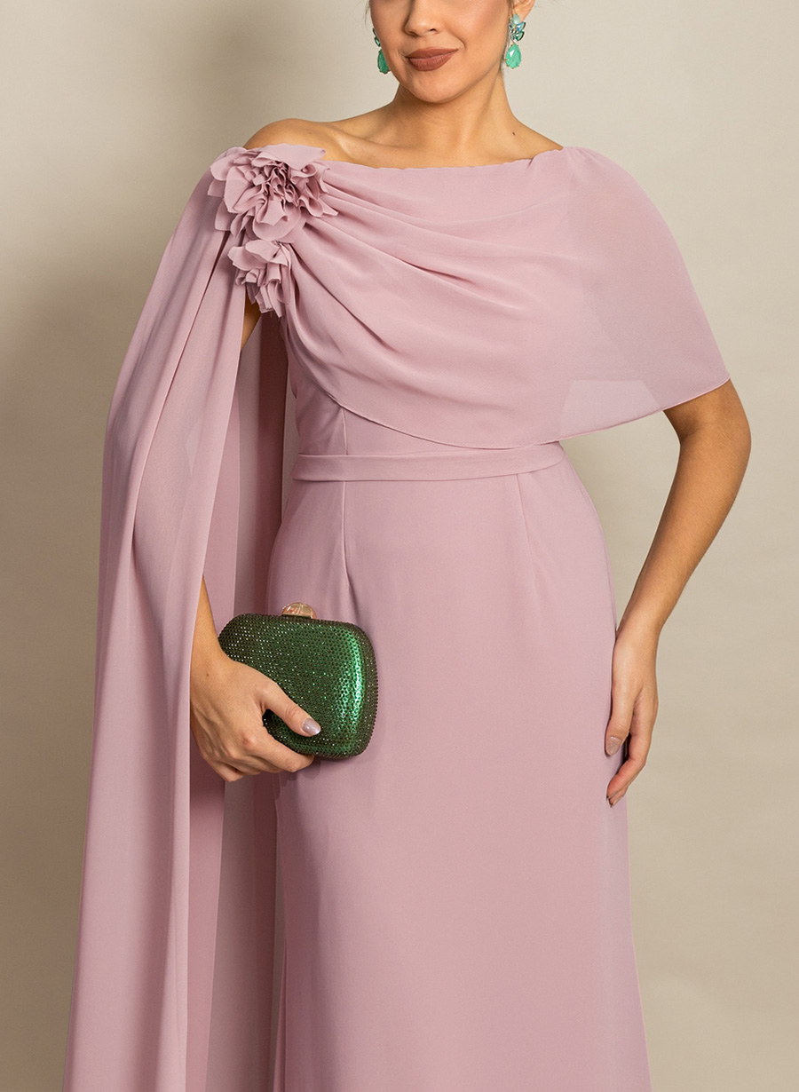Elegant Flower(s) Scoop Neck Cape Sleeves Floor-Length Chiffon Mother Of The Bride Dresses
