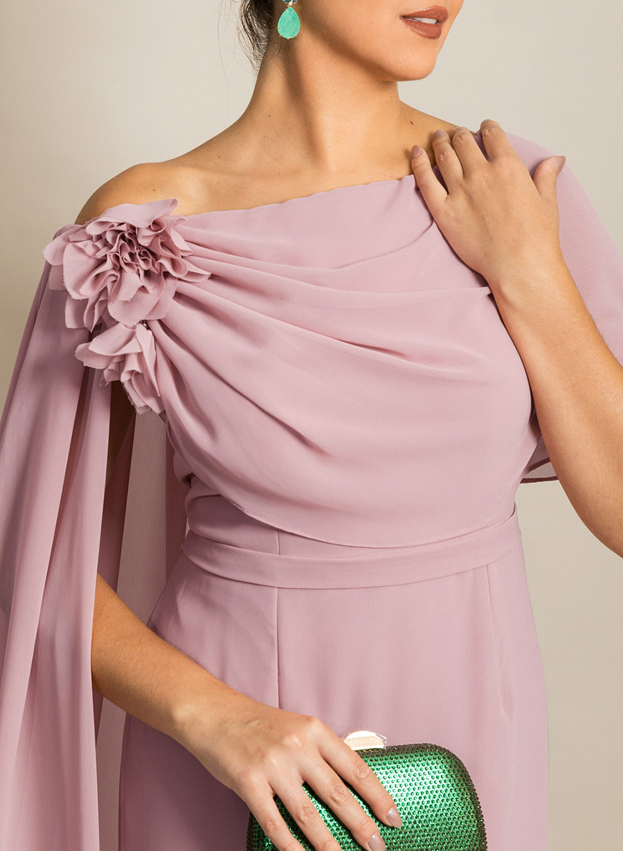 Elegant Flower(s) Scoop Neck Cape Sleeves Floor-Length Chiffon Mother Of The Bride Dresses
