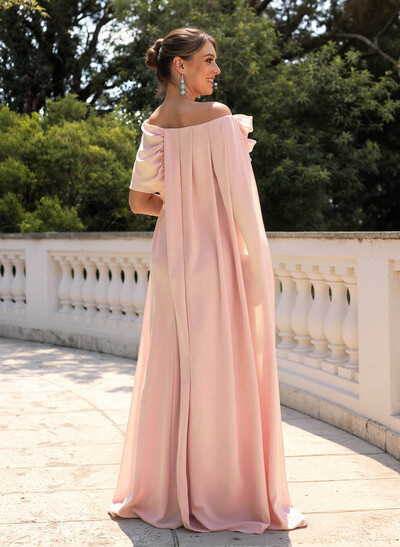 Elegant Flower(s) Scoop Neck Cape Sleeves Floor-Length Chiffon Mother Of The Bride Dresses
