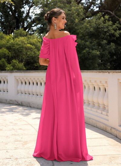 Elegant Flower(s) Scoop Neck Cape Sleeves Floor-Length Chiffon Mother Of The Bride Dresses