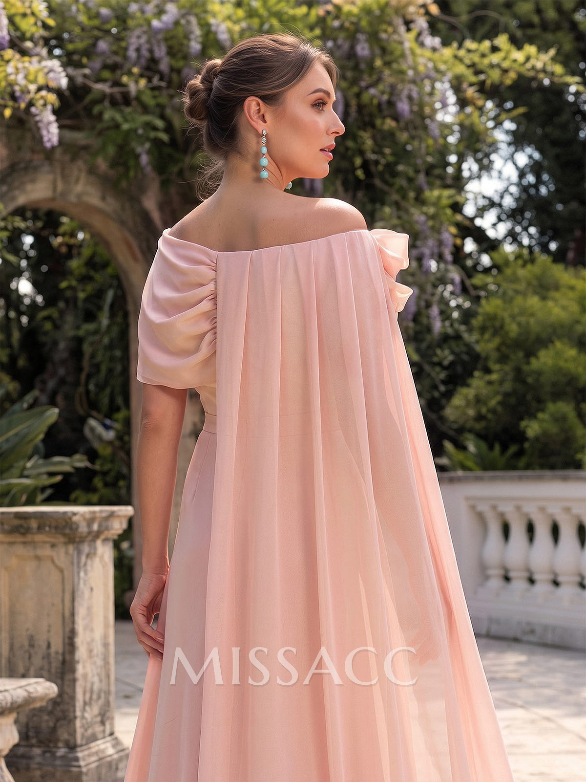 Elegant Flower(s) Scoop Neck Cape Sleeves Floor-Length Chiffon Mother Of The Bride Dresses Elegant Flower(s) Scoop Neck Cape Sleeves Floor-Length Chiffon Mother Of The Bride Dresses