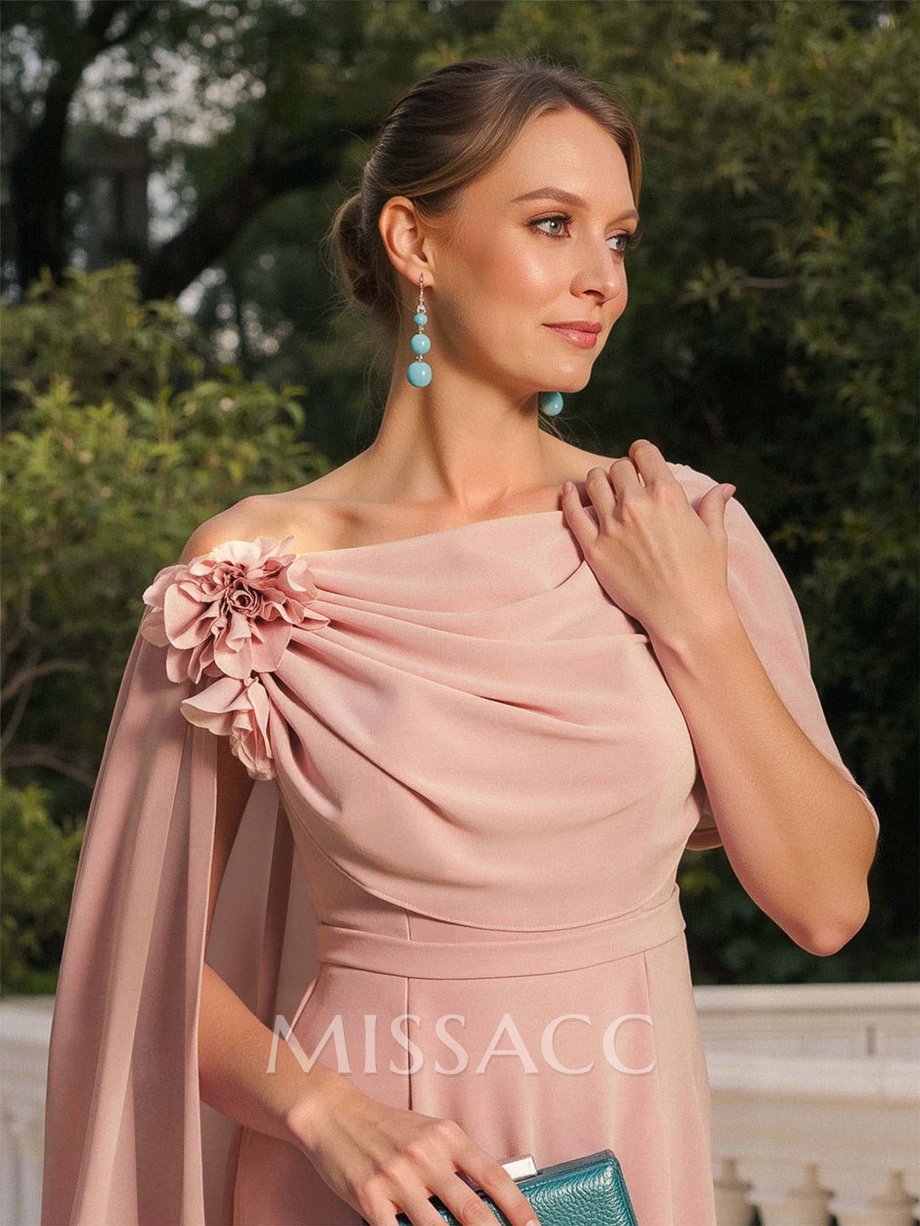 Elegant Flower(s) Scoop Neck Cape Sleeves Floor-Length Chiffon Mother Of The Bride Dresses Elegant Flower(s) Scoop Neck Cape Sleeves Floor-Length Chiffon Mother Of The Bride Dresses
