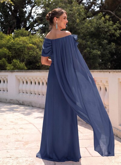 Elegant Flower(s) Scoop Neck Cape Sleeves Floor-Length Chiffon Mother Of The Bride Dresses
