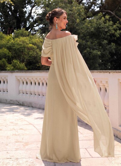 Elegant Flower(s) Scoop Neck Cape Sleeves Floor-Length Chiffon Mother Of The Bride Dresses
