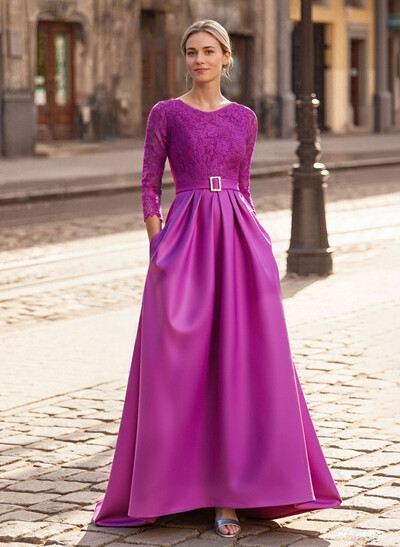 Elegant Lace Sleeves Mother Of The Bride Dresses With Beading Satin