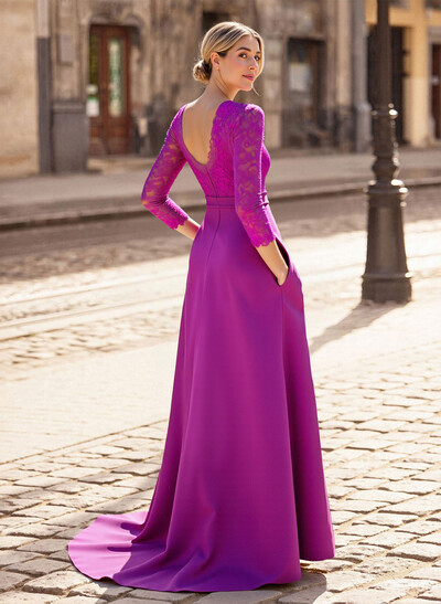 Elegant Lace Sleeves Mother Of The Bride Dresses With Beading Satin