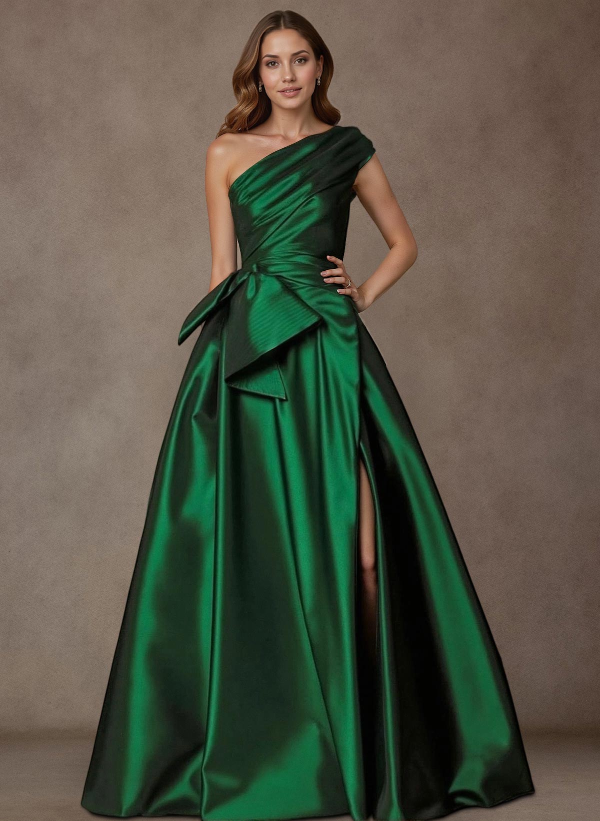 A-Line One-Shoulder Sleeveless Satin Mother Of The Bride Dresses With High Split