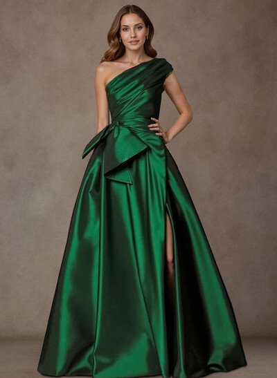 A-Line One-Shoulder Sleeveless Satin Mother Of The Bride Dresses With High Split