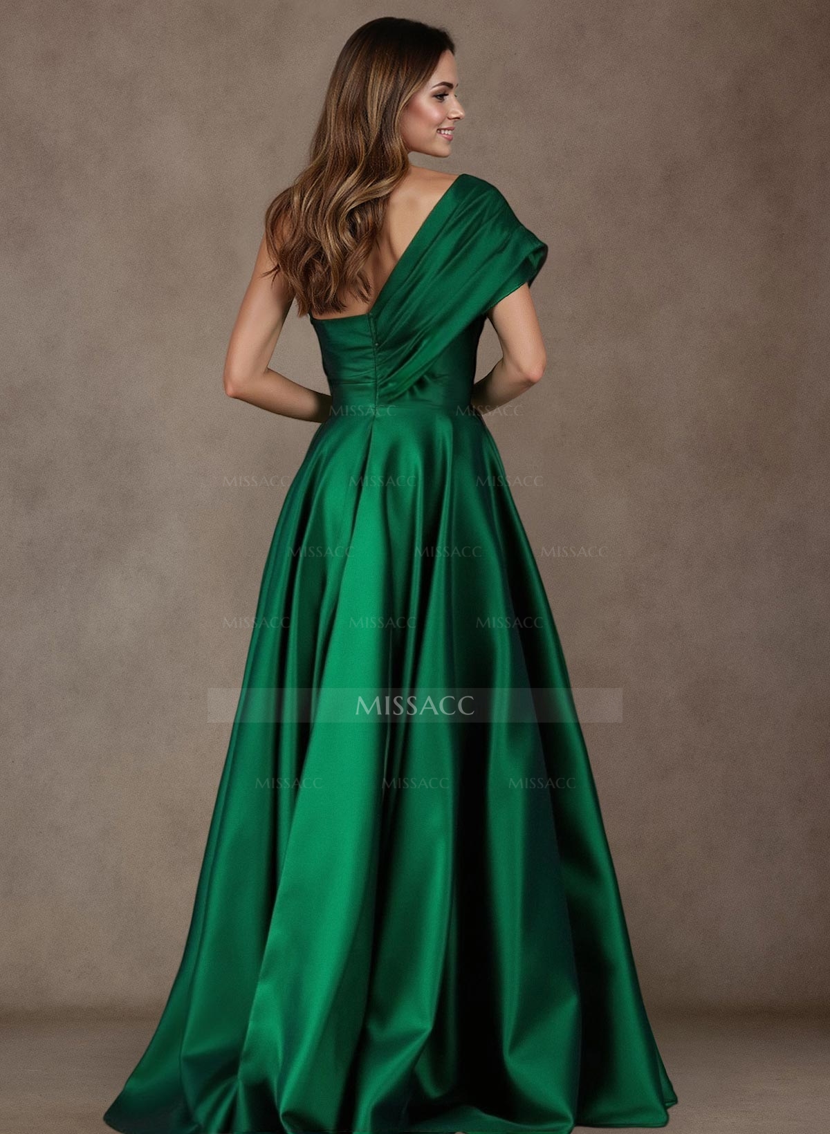 A-Line One-Shoulder Sleeveless Satin Mother Of The Bride Dresses With High Split