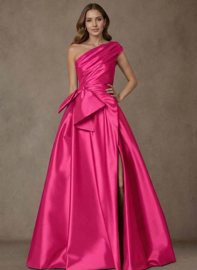 A-Line One-Shoulder Sleeveless Satin Mother Of The Bride Dresses With High Split