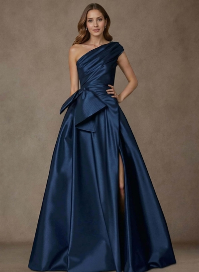 A-Line One-Shoulder Sleeveless Satin Mother Of The Bride Dresses With High Split