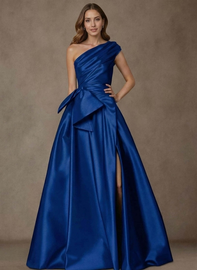 A-Line One-Shoulder Sleeveless Satin Mother Of The Bride Dresses With High Split