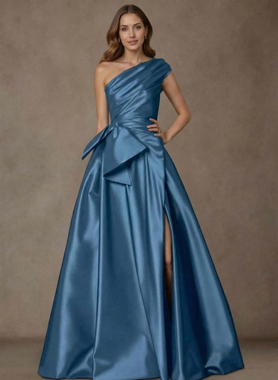 A-Line One-Shoulder Sleeveless Satin Mother Of The Bride Dresses With High Split