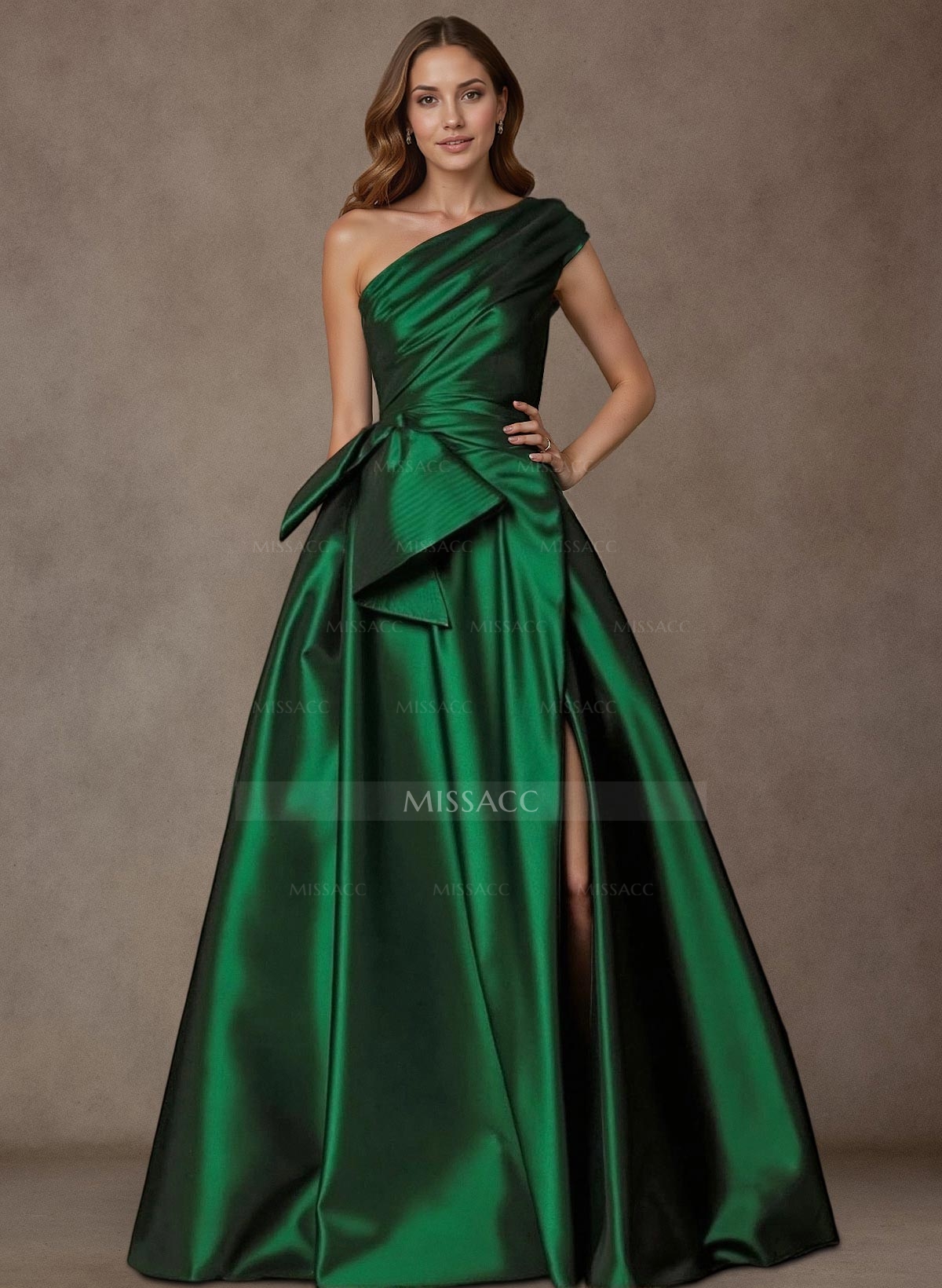 A-Line One-Shoulder Sleeveless Satin Mother Of The Bride Dresses With High Split