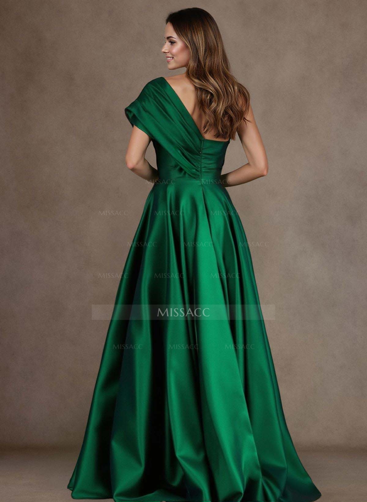 A-Line One-Shoulder Sleeveless Satin Mother Of The Bride Dresses With High Split