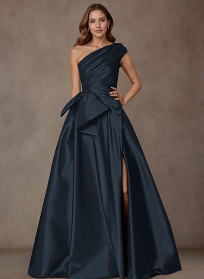 A-Line One-Shoulder Sleeveless Satin Mother Of The Bride Dresses With High Split