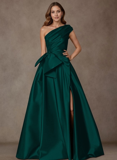 A-Line One-Shoulder Sleeveless Satin Mother Of The Bride Dresses With High Split