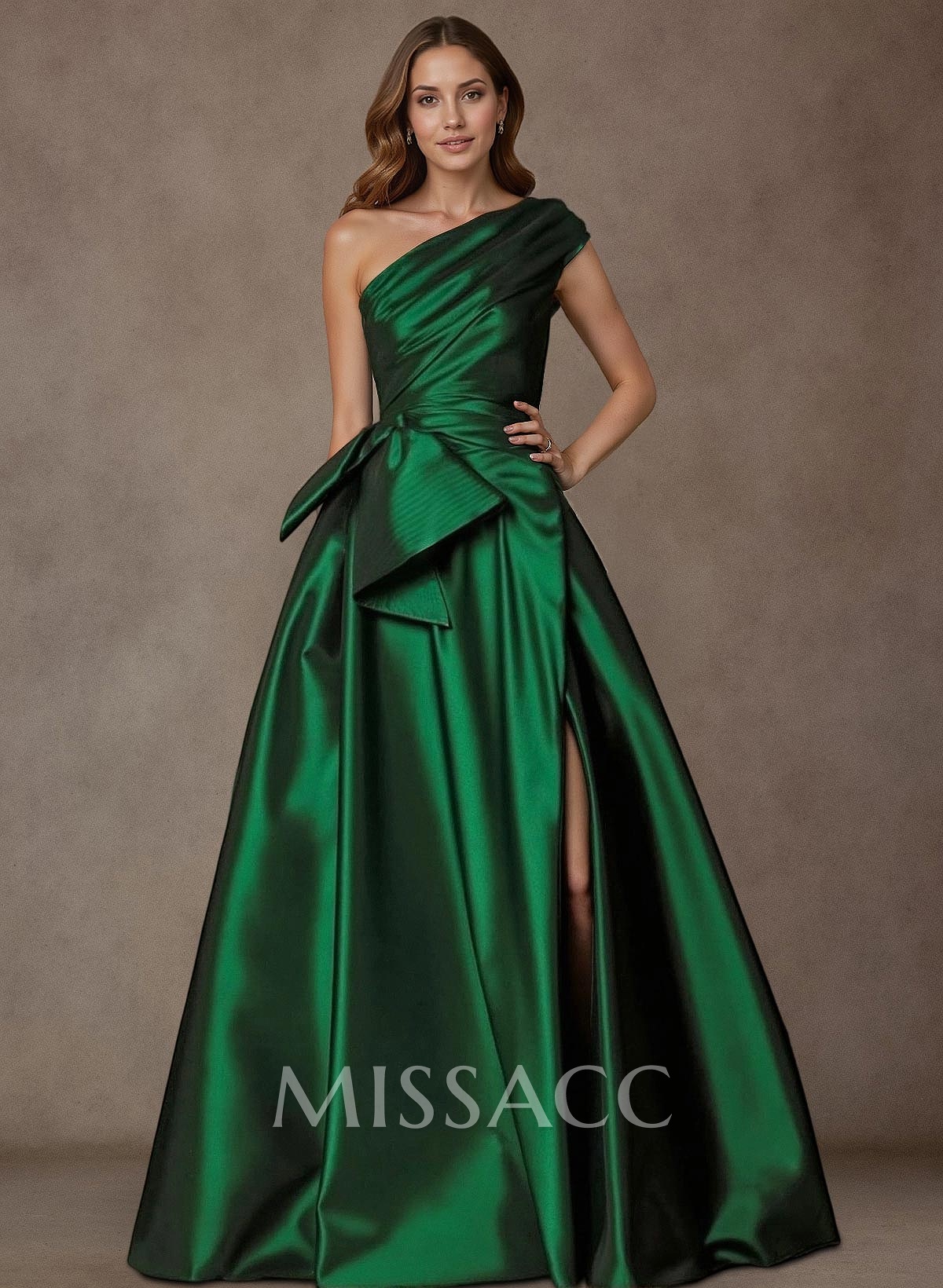 A-Line One-Shoulder Sleeveless Satin Mother Of The Bride Dresses With High Split