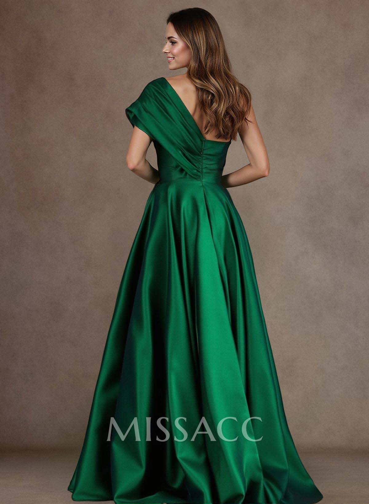 A-Line One-Shoulder Sleeveless Satin Mother Of The Bride Dresses With High Split