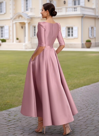 A-Line V-Neck 1/2 Sleeves Ankle-Length Satin Mother Of The Bride Dresses
