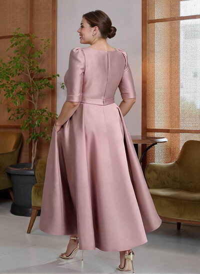 A-Line V-Neck 1/2 Sleeves Ankle-Length Satin Mother Of The Bride Dresses