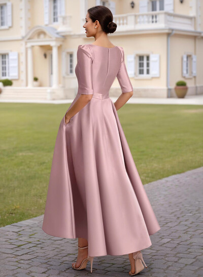 A-Line V-Neck 1/2 Sleeves Ankle-Length Satin Mother Of The Bride Dresses