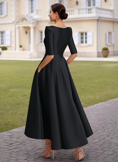 A-Line V-Neck 1/2 Sleeves Ankle-Length Satin Mother Of The Bride Dresses