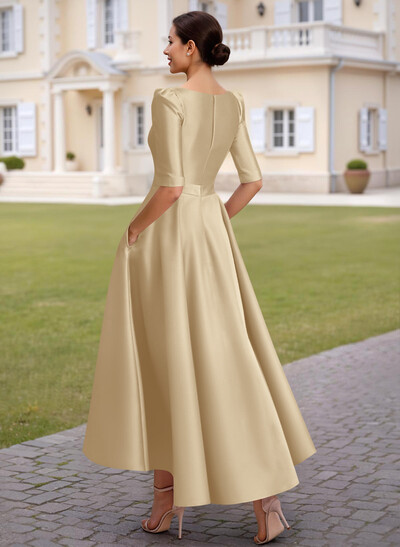 A-Line V-Neck 1/2 Sleeves Ankle-Length Satin Mother Of The Bride Dresses