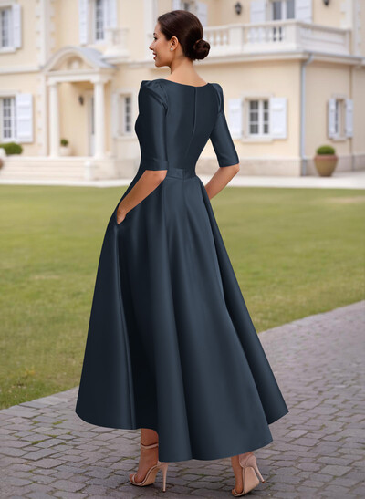 A-Line V-Neck 1/2 Sleeves Ankle-Length Satin Mother Of The Bride Dresses