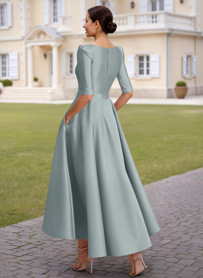 A-Line V-Neck 1/2 Sleeves Ankle-Length Satin Mother Of The Bride Dresses