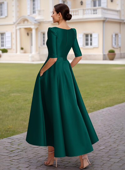 A-Line V-Neck 1/2 Sleeves Ankle-Length Satin Mother Of The Bride Dresses