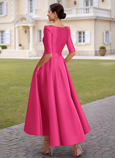 A-Line V-Neck 1/2 Sleeves Ankle-Length Satin Mother Of The Bride Dresses