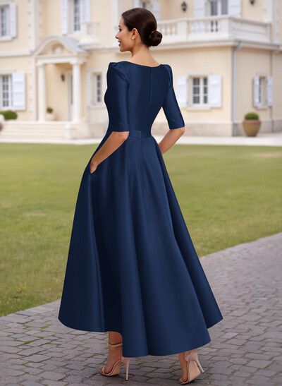 A-Line V-Neck 1/2 Sleeves Ankle-Length Satin Mother Of The Bride Dresses